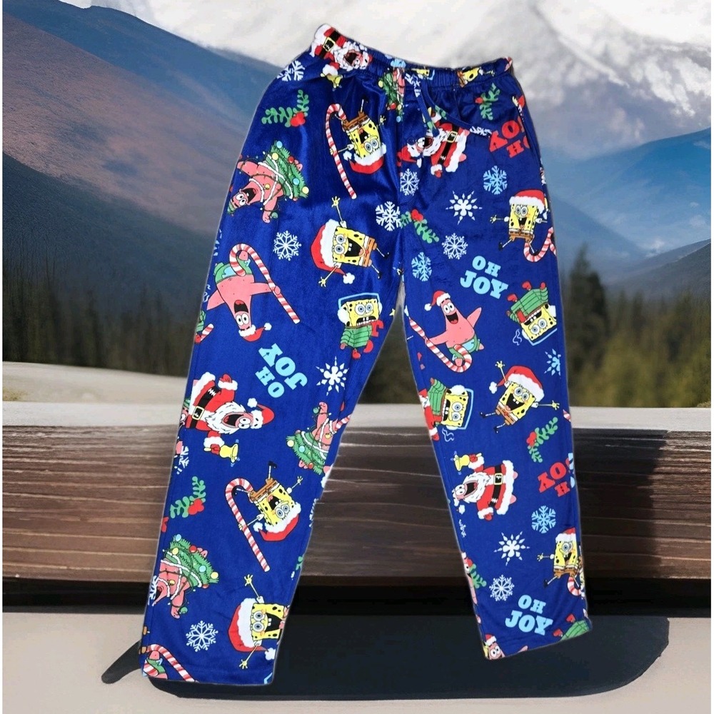 Spongebob Squarepants Pajama Pants Womens M Medium Blue Christmas‎ 2024